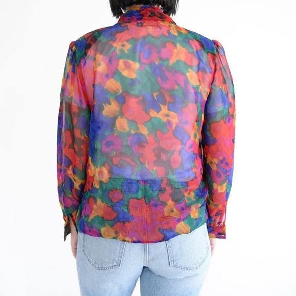 Vintage Braemar by Jeremy Scott Sheer Floral Button Down Shirt Blazer - Picture 4 of 13